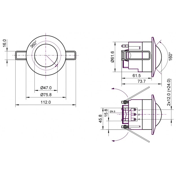 PIR Fler, Indbygning, Indendrs, 360D, 1200W