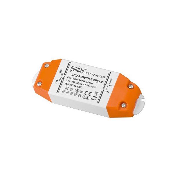 LED strmforsyning, 12VDC, 15W, IP20