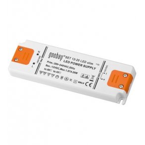 LED strmforsyning, 12VDC, 20W slim, IP20
